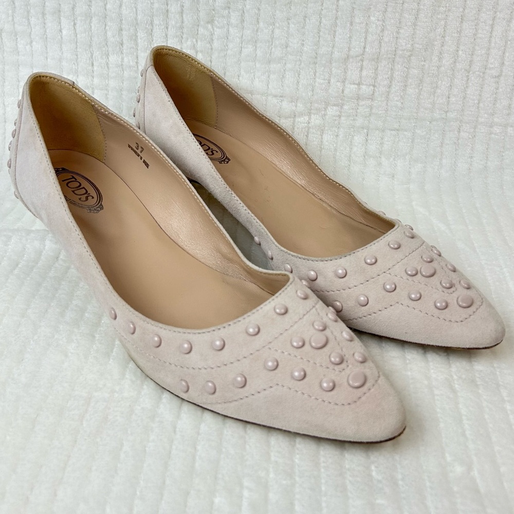 TOD’S Women's Suede Studded Light Pink Accents Pumps Size 37